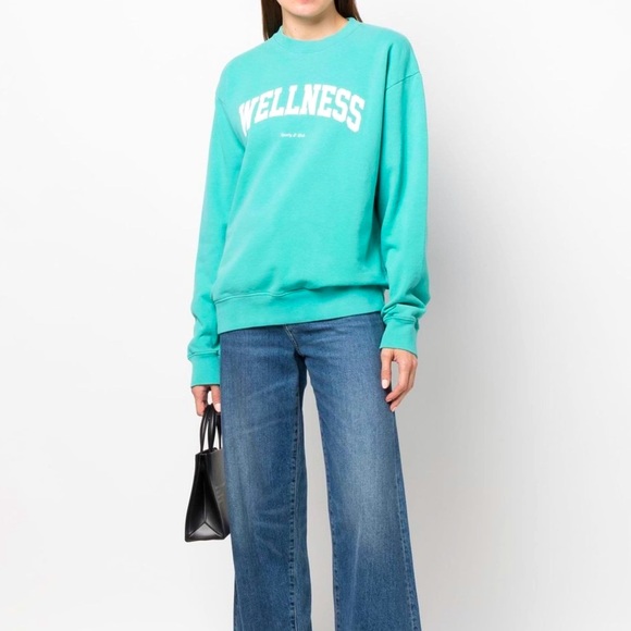 LIKE NEW Sporty & Rich Green Teal Blue Wellness Ivy Crewneck Sweatshirt Logo - Picture 1 of 8